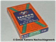 Hier wird ein Agfa Isopan Feinkorn Filmpack (17° DIN 6x9 cm) gezeigt